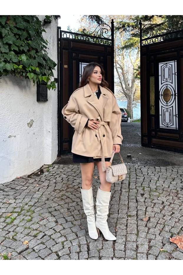 TREND SHORT BELTED WOMEN’S MELTON COAT / WINTER SHORT TRENCH COAT JACKET