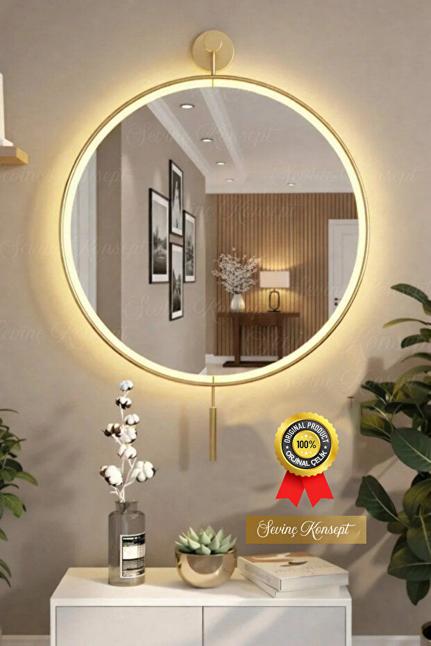 SEVİNÇ KONSEPT Mobilya LED li GOLD Mirror Dresuar AYNA 50*75 cm, 60*80 cm, 75*95 cm Dekoratif Duvar Makyaj Dresuar Aynası