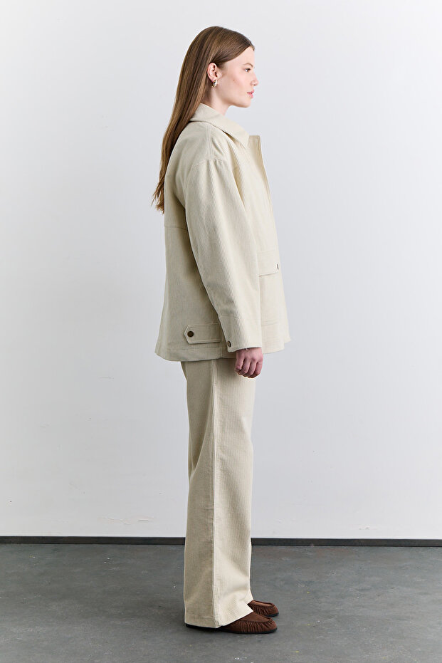 KADİFE WORKER CEKET VANİLYA - 4