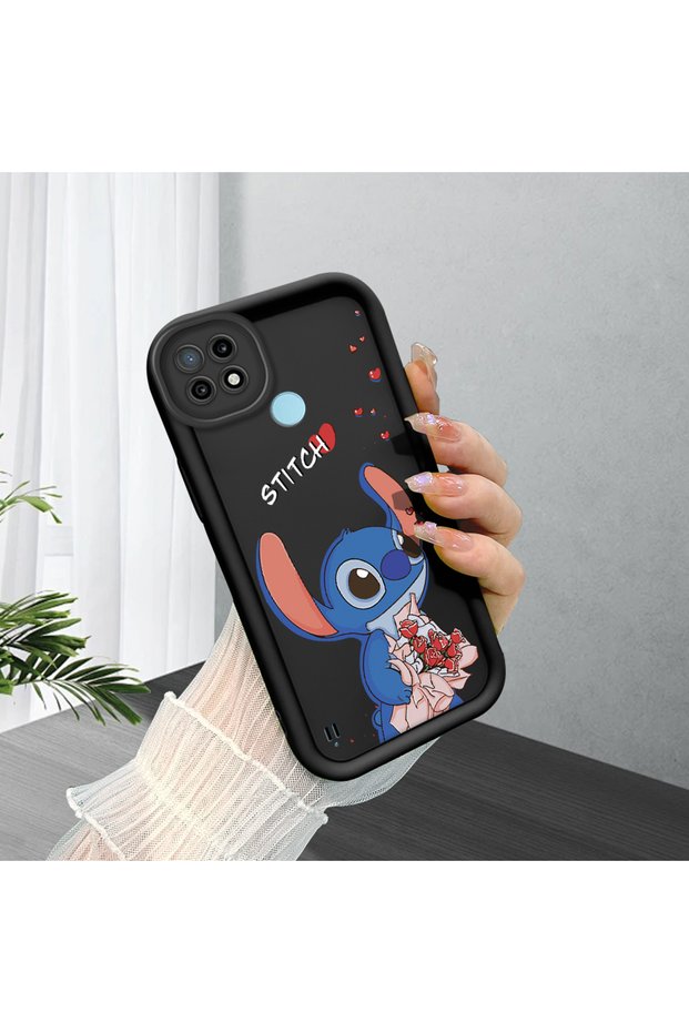 Realme C21 Compatible Black Silicone Stitch Pattern Lens Protection Shock Absorbing Flexible Case