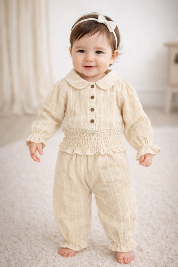 Muslin Holiday Girl Baby Set Gipe Detailed Blouse and Ruffle Pants Two-Piece Set 2012