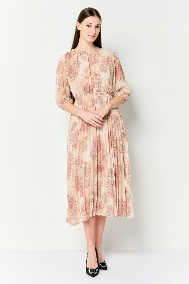 Women Floral Print Midi Dress, Multicolor