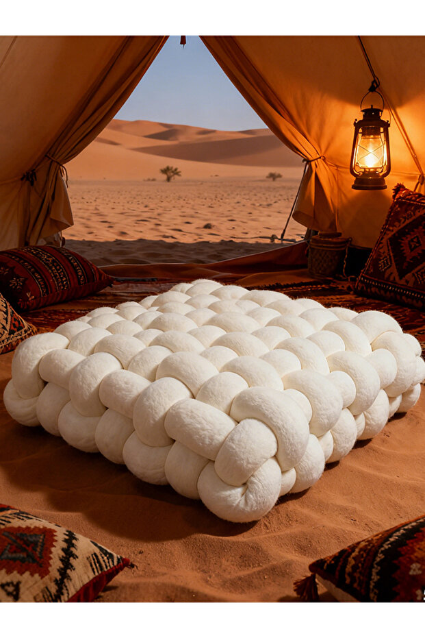 A knotted rope cushion that can be used for office chairs, picnics, meditation, and more