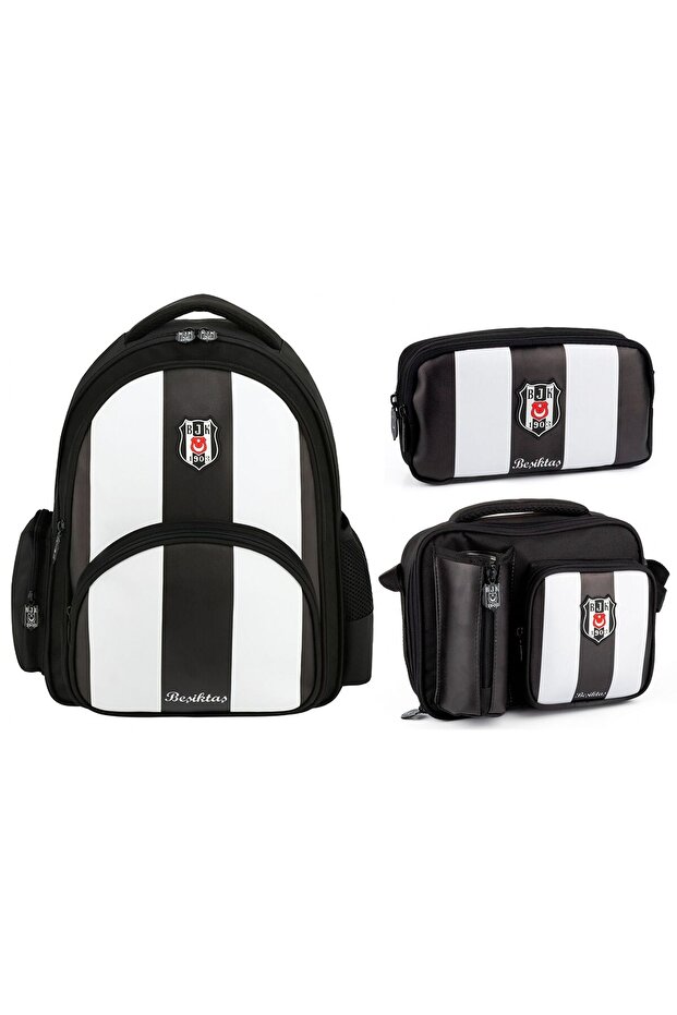 Black and White Line Patterned School Bag Set - Setme25356A