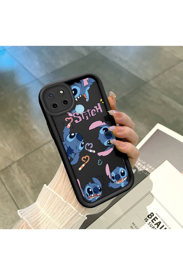 Realme C21Y/C25Y Compatible Black Silicone Stitch Pattern Lens Protection Shock Absorbing Flexible Case
