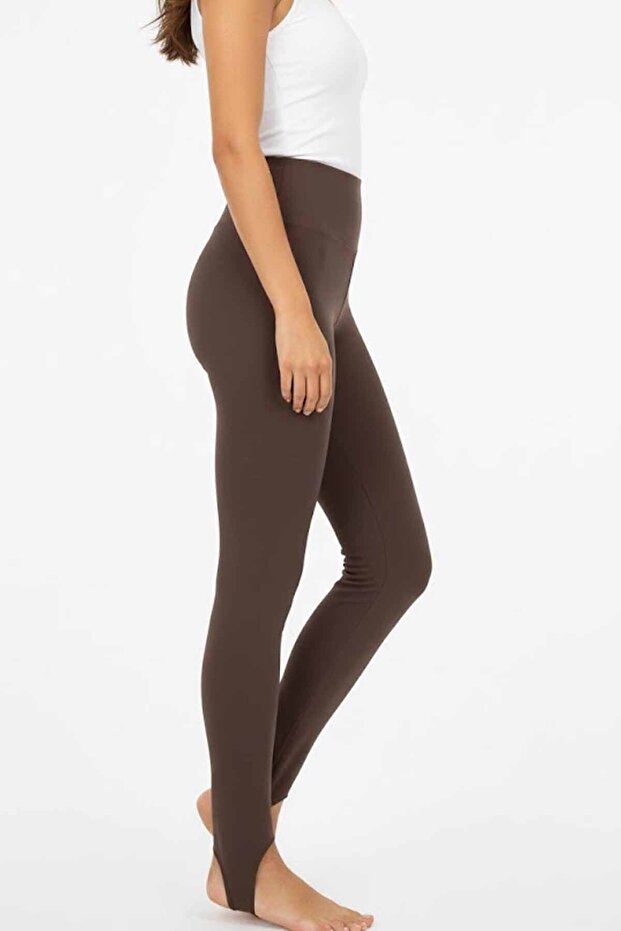 Women's Brown Diver Fabric Inner-Heated Winter Leggings - High Waist Shaping