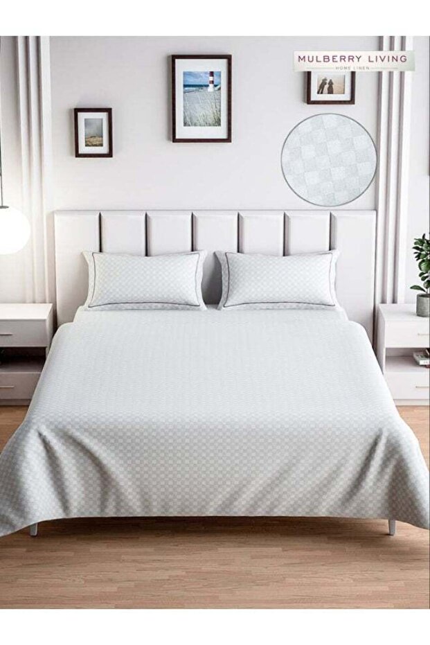 100% Cotton - 300Tc Urban Grid King Size Flat Bedsheet