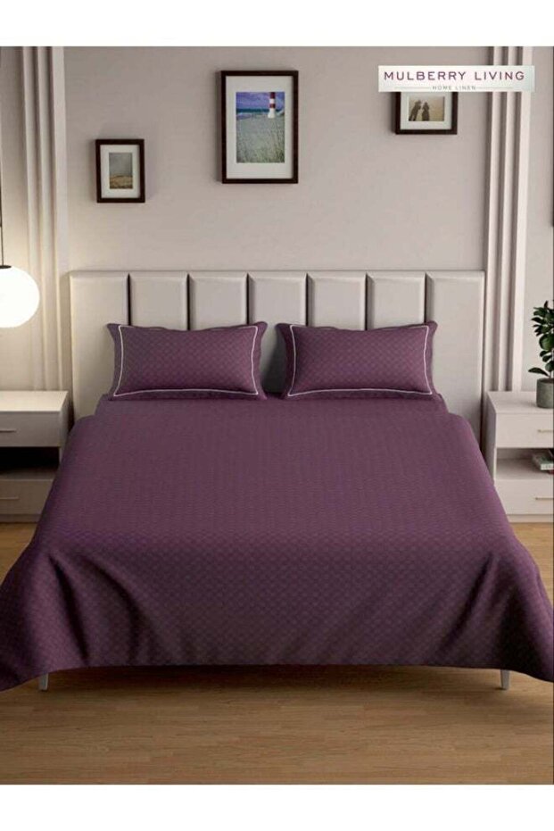 100% Cotton - 300Tc Urban Grid Queen Size Flat Bedsheet