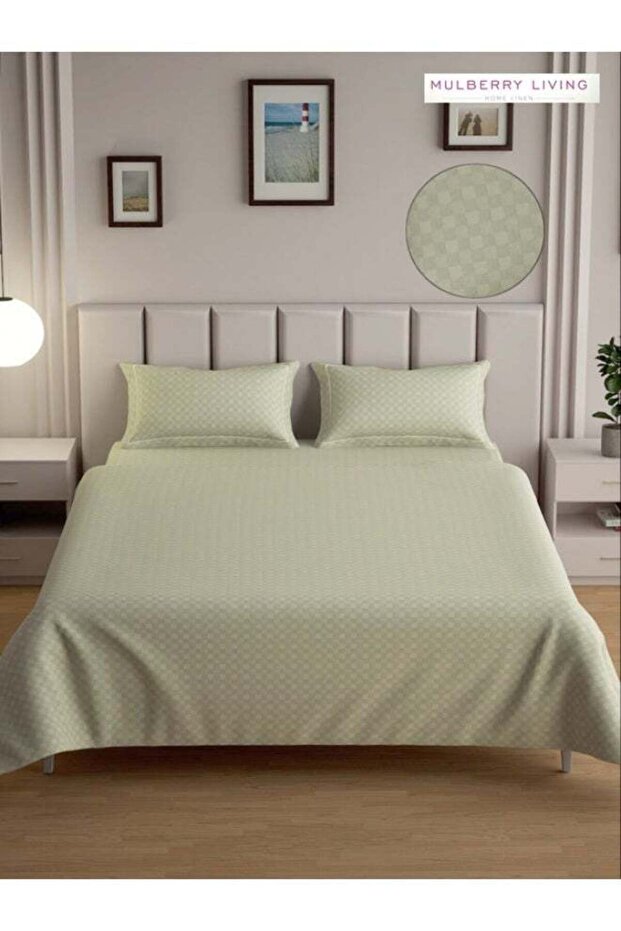 100% Cotton - 300Tc Urban Grid Queen Size Flat Bedsheet