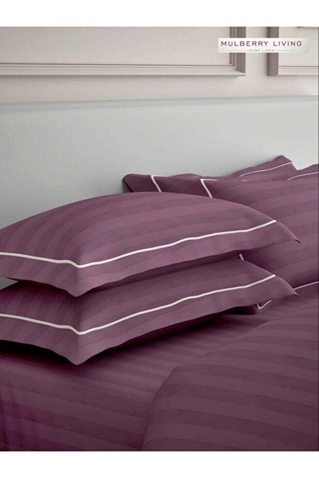 100% Cotton - 300Tc Elysian Stripes Set of 2 Pillow Covers (50X75 Cm) - Plum
