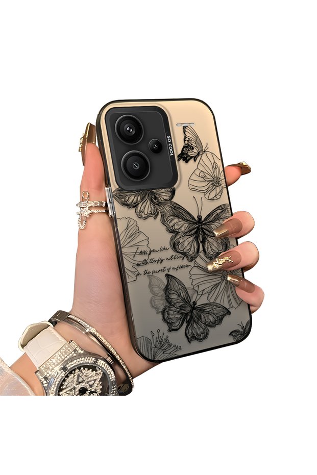 Redmi Note 13 Pro Plus+ 5g Compatible Colorful Silver Matte Glossy Surface Impact Protection Case Butterfly Pattern