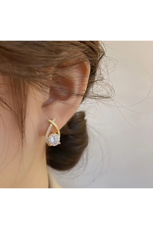 Vip Gold Color Luxury Korean Style Studded Cross Stainless Steel Earrings
