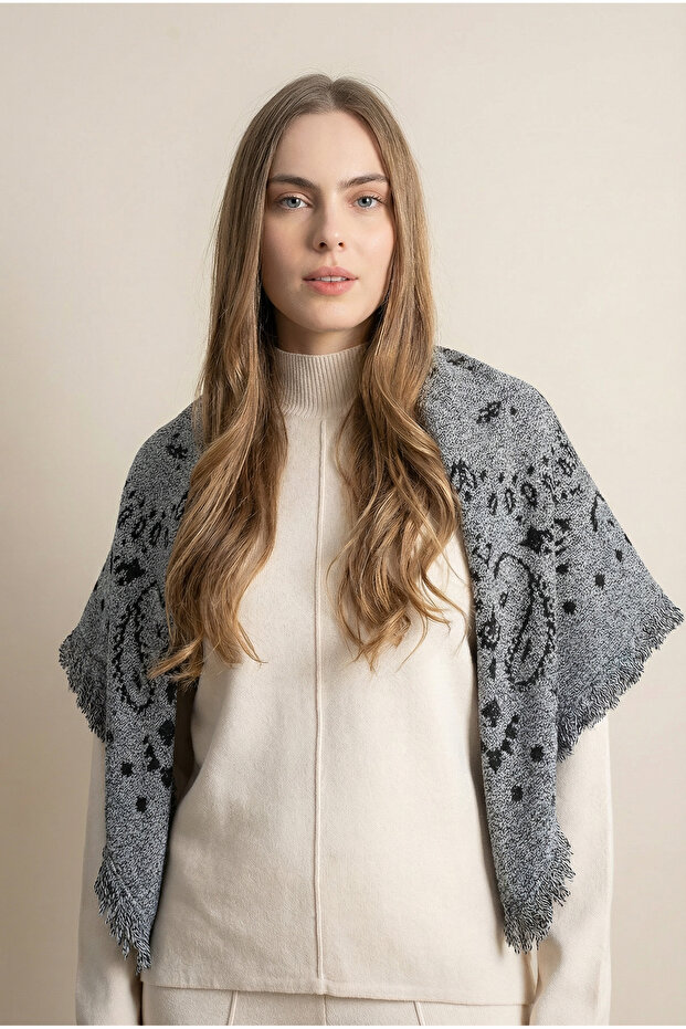 Women's Patterned Knitwear Shawl Smoked-Black