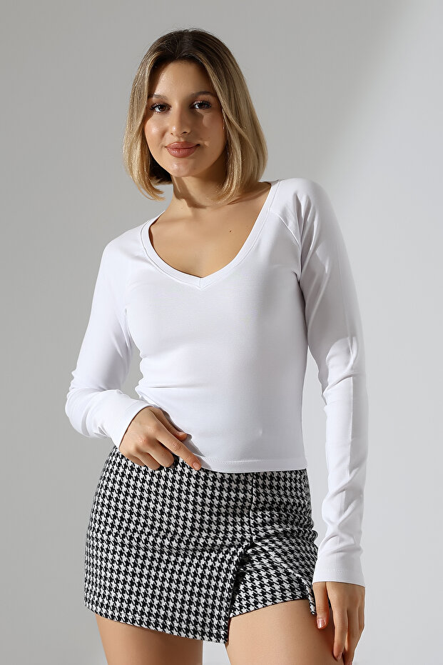 Women's Wide V Neck Long Sleeve Blouse 21948