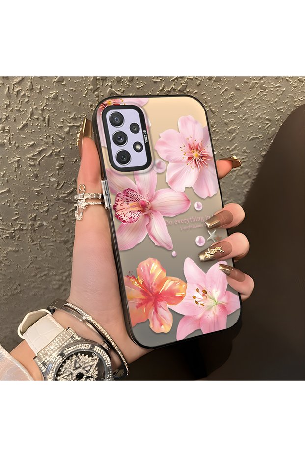 Samsung Galaxy A72 Compatible Flower Pattern Matte Glossy Surface Impact Protection Colorful Silver Case