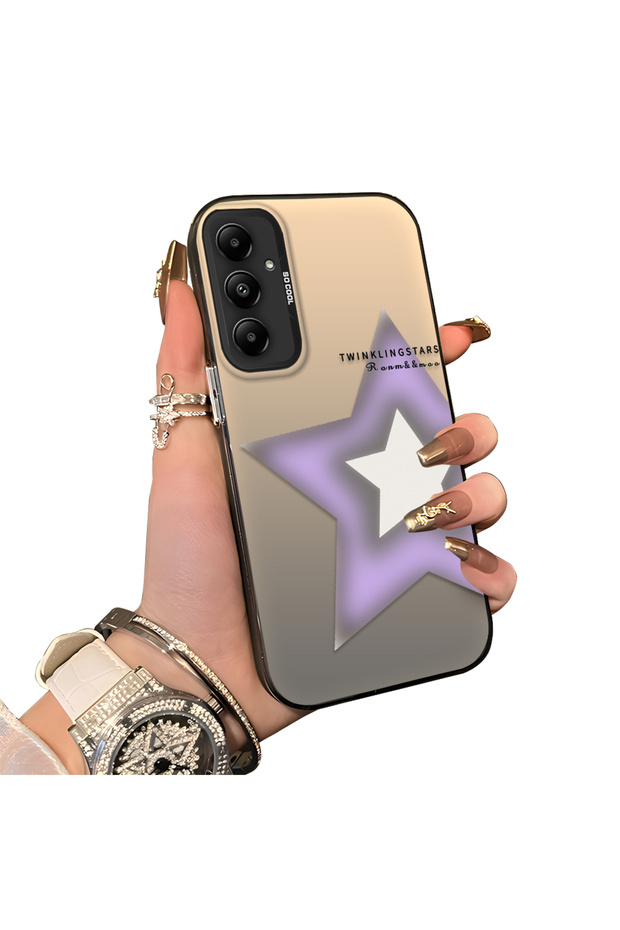 Samsung Galaxy A05S Compatible Star Pattern Matte Glossy Surface Impact Protection Colorful Silver Case