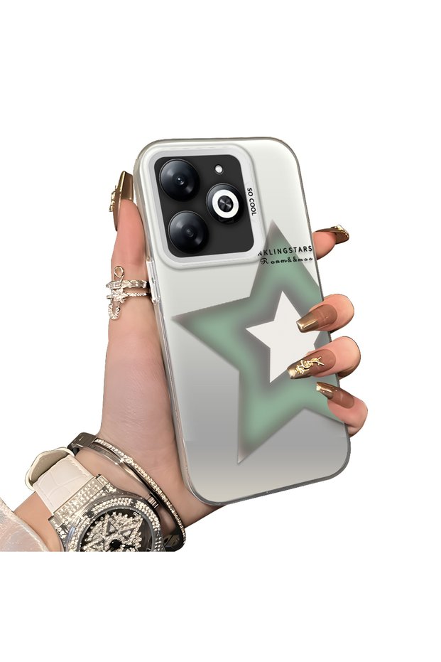 Infinix Hot 40I Compatible Star Pattern Matte Glossy Surface Impact Protection Colorful Silver Case