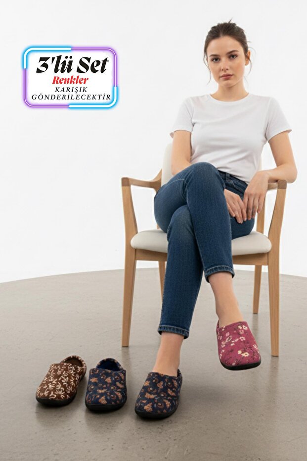 Women's Winter Comfortable Sole House Slippers Guest Office Slippers-(Set of 3)
