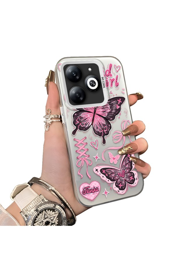 Tecno Spark 20C Compatible Colorful Silver Matte Glossy Surface Impact Protection Case Butterfly Pattern