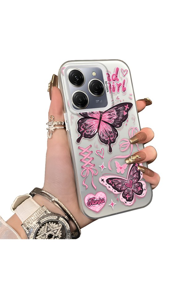 Tecno Spark 20 Pro Compatible Colorful Silver Matte Glossy Surface Impact Protection Case Butterfly Pattern