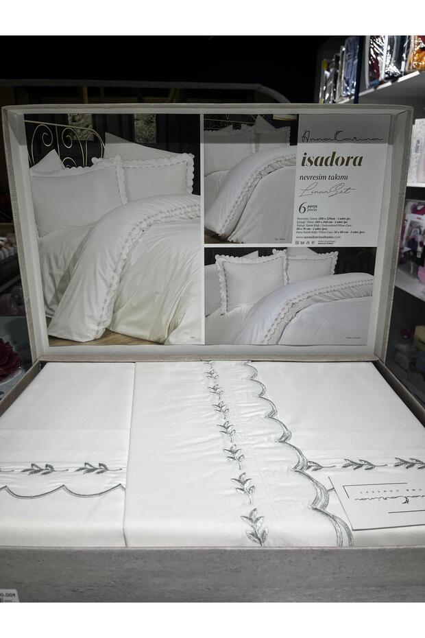 6-Piece Embroidered Bedding Set Double Size Isadora Mint