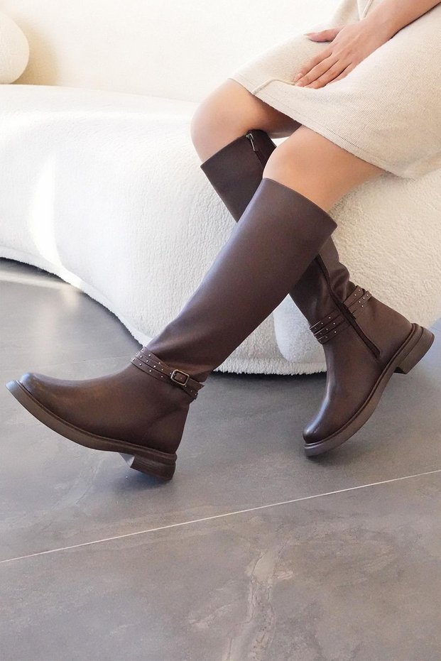 Roberta Ankle Pin-Detail Stone-Embellished Women's Boots Brown