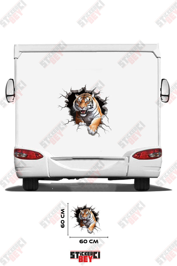 Caravan Sticker with Tiger Image Coming Out of the Shredded Wall
