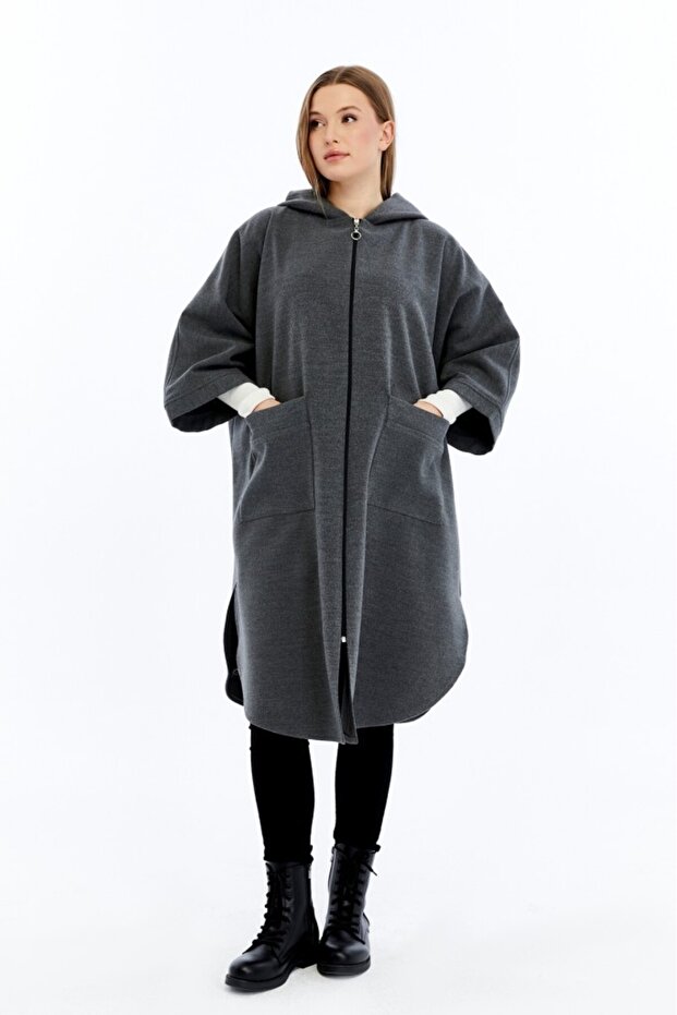 Kışlık Kapüşonlu Kaşe Panço - 3