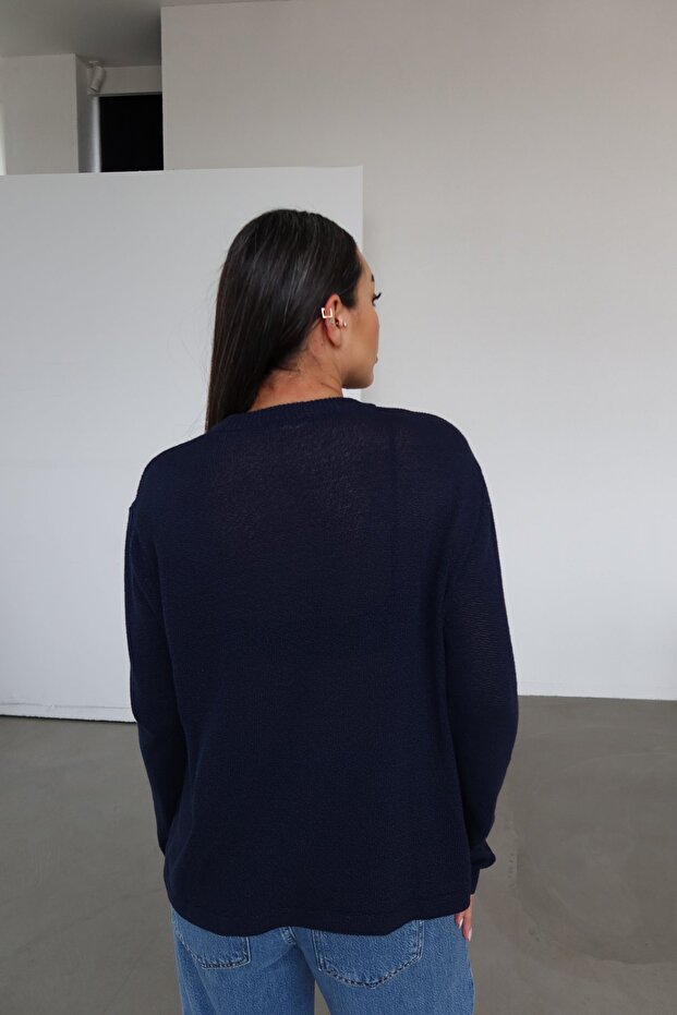 Bisiklet Yaka Oversize Basic Triko - 4