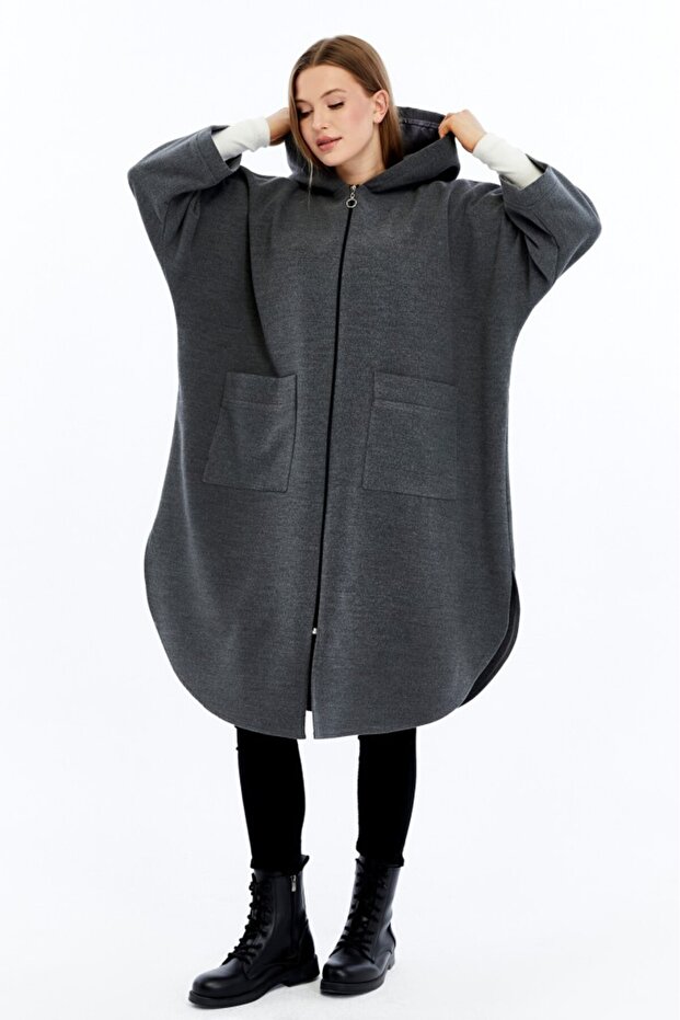 Kışlık Kapüşonlu Kaşe Panço - 5