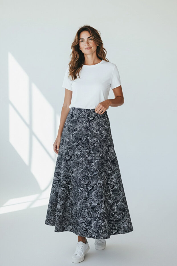 Women's Elastic Waist Patterned Piecewise Fish Skirt