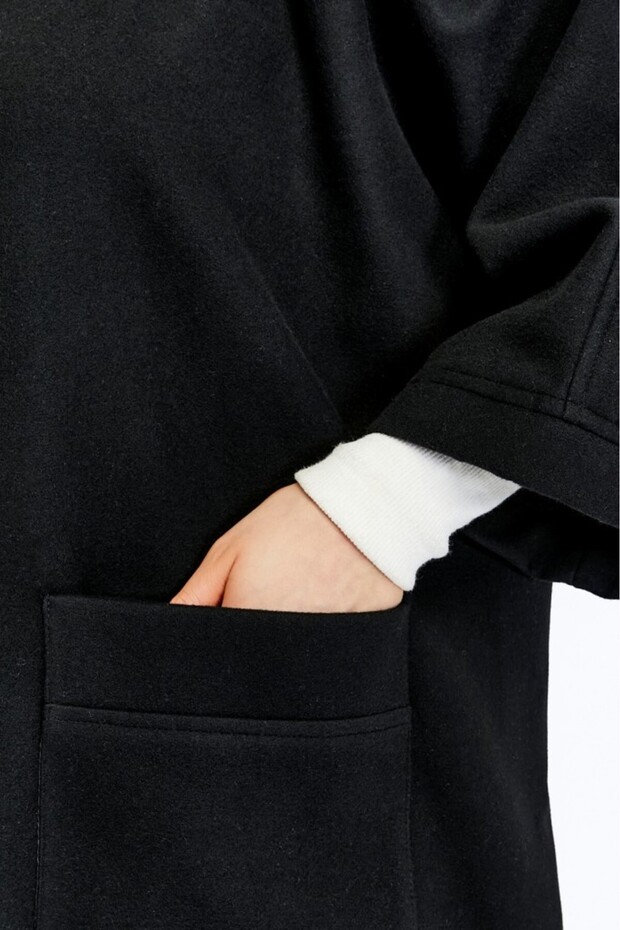 Kışlık Kapüşonlu Kaşe Panço - 2