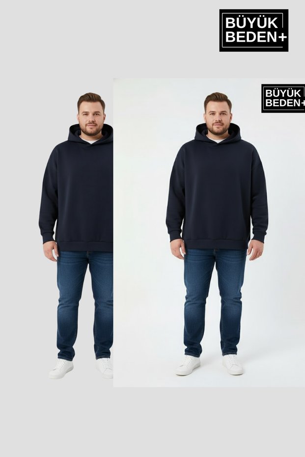 Men's Plus Size 2-Piece Set Hooded Sleeves and Ribbed Skirt Slim Swatshirt Spr26Bsw957+2