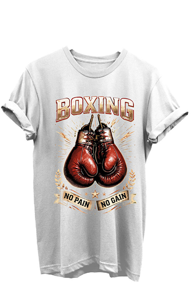 Boxing Printed Athlete No Pain No Gain Boxing Gloves 100% Cotton Unisex Basic T-Shirt