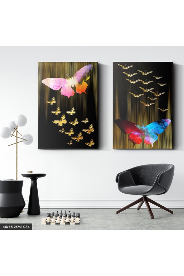 Gold Butterflies 2 Piece Canvas - Canvas Painting