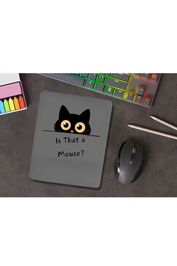هل هذا فأر؟ - لوحة ماوس مستطيلة الشكل مع دعم للرسغ بنمط القط الأسود - 4