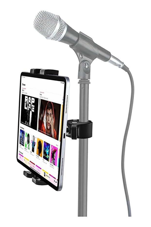 Tablet Mic Stand Holder, Microphone Music Tablet Mount with Ultra Stable C-Clamp, Compatible with iP