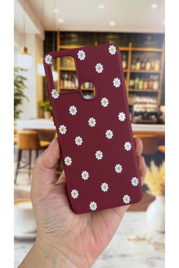 Samsung Galaxy A21S Compatible White Daisy Patterned Silicone Shock-Absorbing Classic Protective Rubber Case