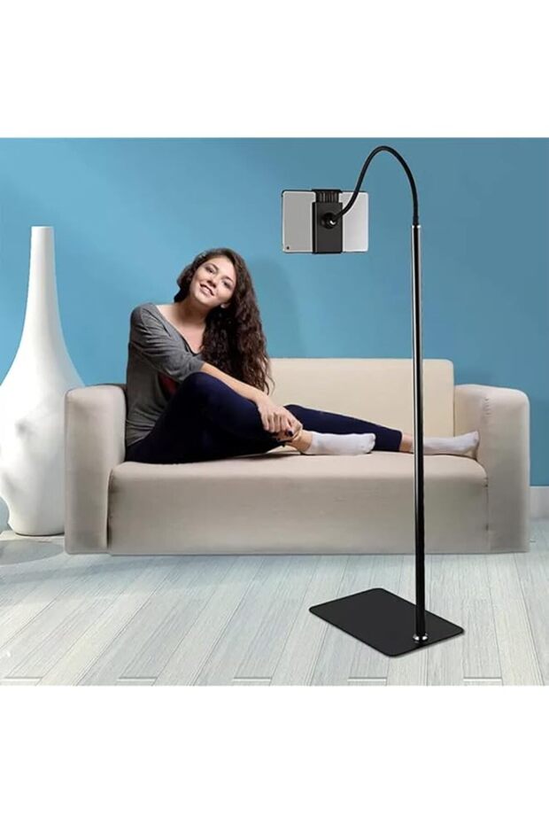 iPad Tablet & Mobile Phone Holder Gooseneck Stand, 360 Roating Adjustable Floor Stand for Apple iPad