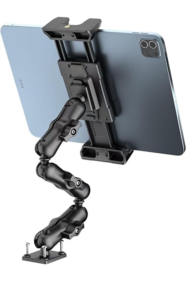 Heavy Duty Drill Base Tablet Mount Holder, 360° Adjustable iPad Mount Truck Dashboard, 3-Stage Stan