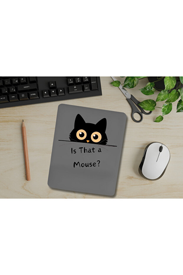 هل هذا فأر؟ - لوحة ماوس مستطيلة الشكل مع دعم للرسغ بنمط القط الأسود - 2