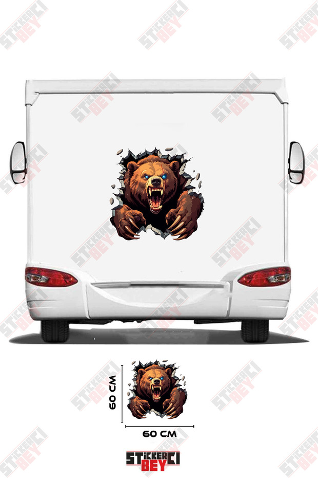 Caravan Sticker Covering with the Image of a Bear Coming Out of the Wall