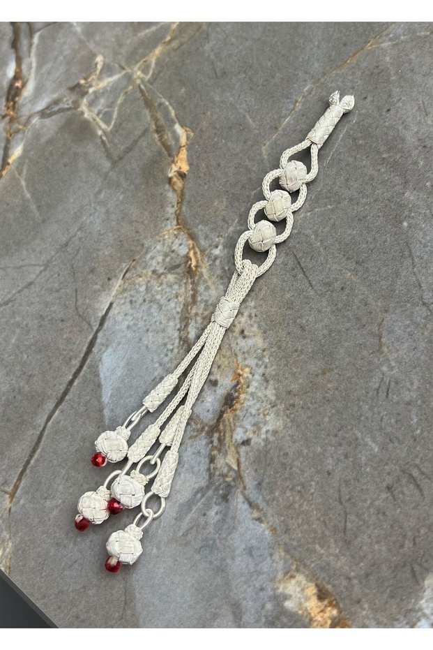 Silver Handmade Trabzon Kazaziyesi Rosary with Four Pendants, Decorated with Colorful Beads and Ball Details, with Tassel