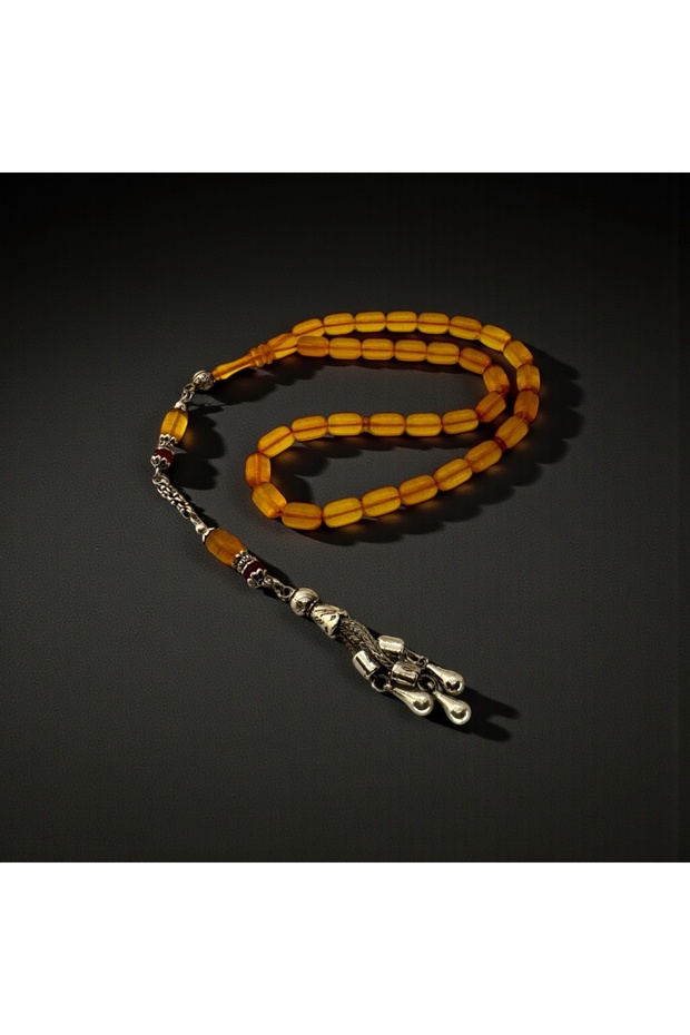 Capsule Cut Yellow Squeeze Amber Prayer Beads