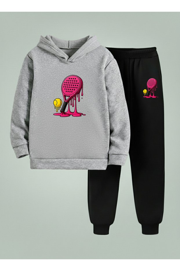 Sweatshirt - Tracksuit Set Kids (Hooded) Pink Tennis B Printed 3 Thread Raised