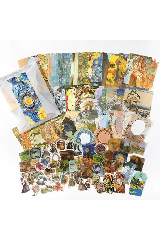 SF SCRAPBOOK KIRTASİYE Scrapbook / 200 Parça Van Gogh Temalı Scrapbooking / Journal Kutulu Set / Painting Exhibition