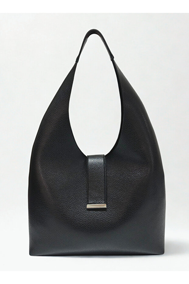 Women's Large Size 3-Compartment Snap Closure Black Shopper Tote Handbag and Shoulder Bag