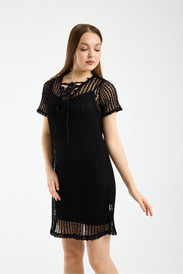Chain Pattern Dress Short Sleeve - 1