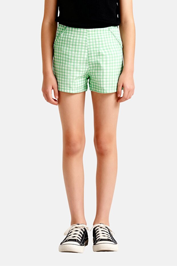 Kids Girl Checkered Shorts, Green