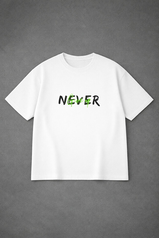 T-Shirt Oversized Comfortable Fit Never Give up B Printed Premium T-Shirt 100% Cotton